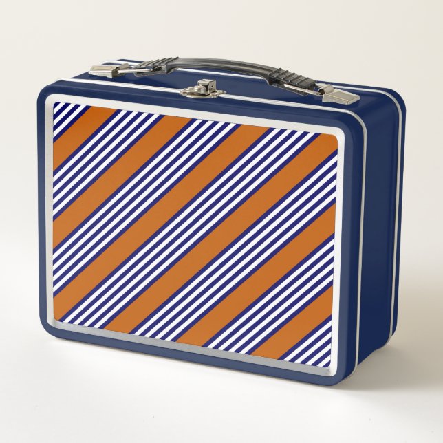 Lunch Box Bandes bleu marine et blanc avec orange brûlé (Devant)