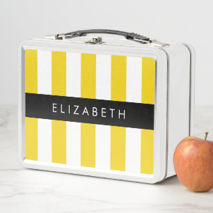 Lunch Box Bandes Jaunes, Motif Gratté, Lignes, Votre Nom