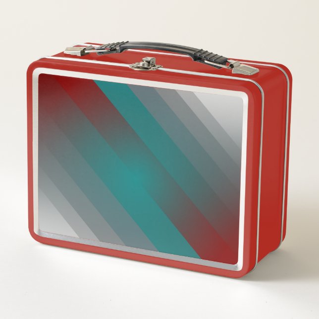 Lunch Box Bandes turquoises de gris bordeaux (Devant)