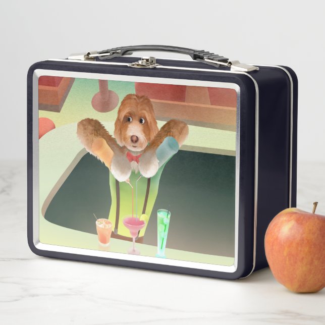 Lunch Box Bartending Dog in Retro Bar (En situation)