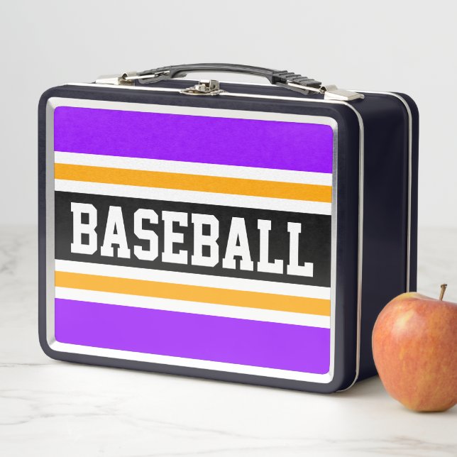 Lunch Box BASEBALL Amusant Violet Orange Noir Rayures (En situation)