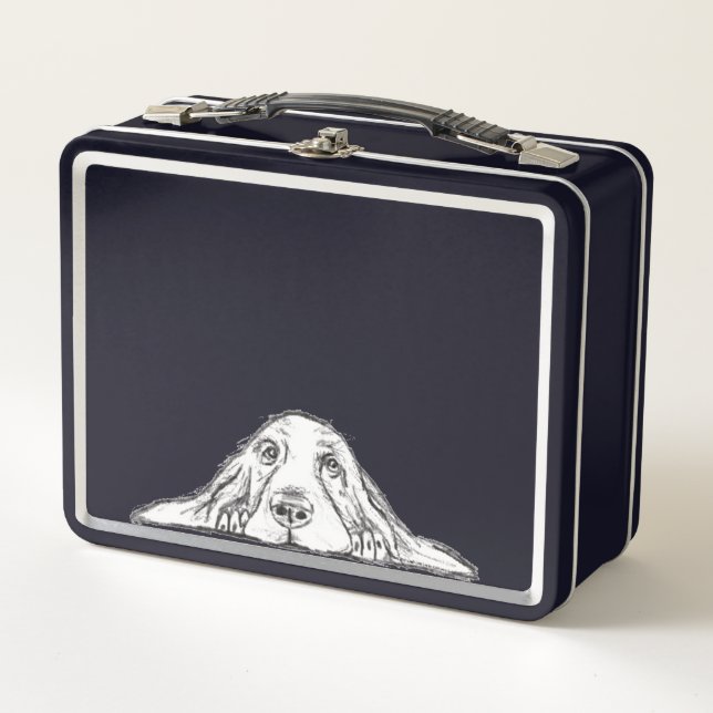 Lunch Box basset hound noir blanc yeux de chiot simple  (Devant)