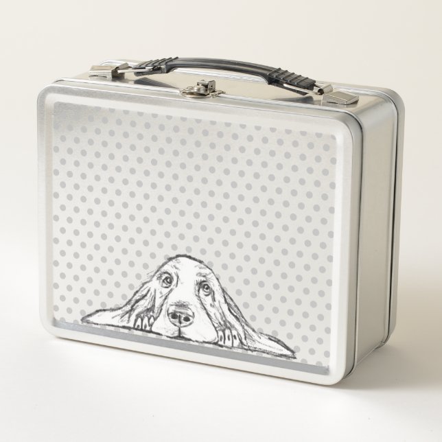 Lunch Box basset hound noir blanc yeux de chiot simple  (Devant)