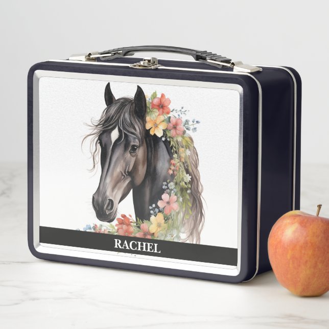 Lunch Box Beau Cheval aux fleurs (En situation)