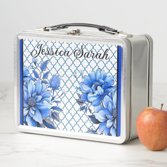 Lunch Box Beauté florale bleue et blanche (En situation)