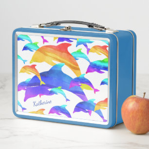 Lunch Box Beaux dauphins en arc-en-ciel avec prénom