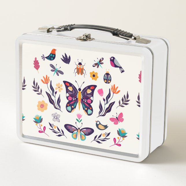 Lunch Box Beaux Oiseaux Et Papillons (Devant)