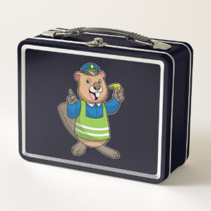 Lunch Box Beaver en tant qu'agent de police avec sifflet