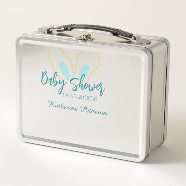Lunch Box Bébé shower nom date animal oreille mignon bleu ja (Devant)