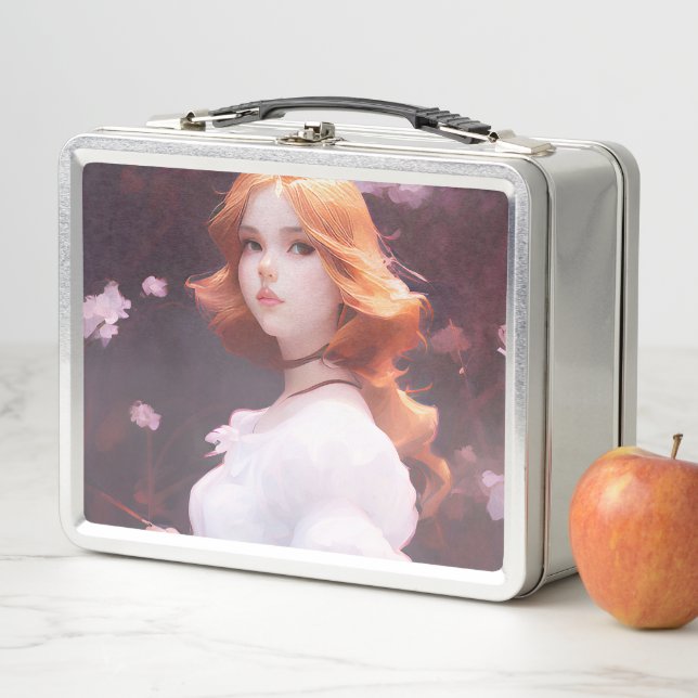 Lunch Box Belle Jeune Fille Parmi Les Fleurs Roses Portrait (En situation)