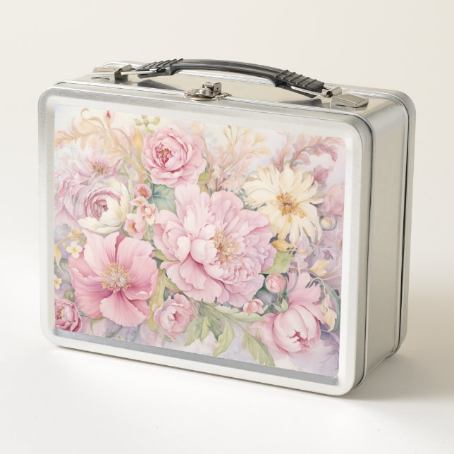 Lunch Box Belles pivoines roses aquarelles. (Devant)