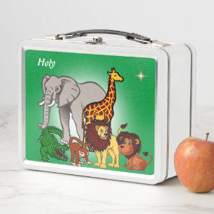 Lunch Box Bêtes animaux de la jungle et étoile sur vert