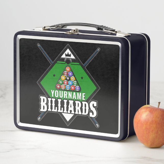 Lunch Box Billard personnalisé NOM Cue Rack Pool Room (En situation)