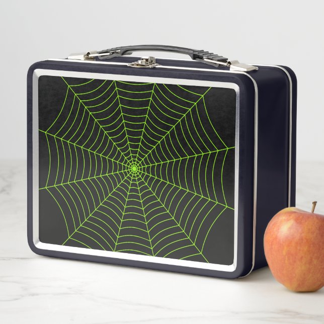 Lunch Box Black neon vert toile d'araignée Halloween motif (En situation)