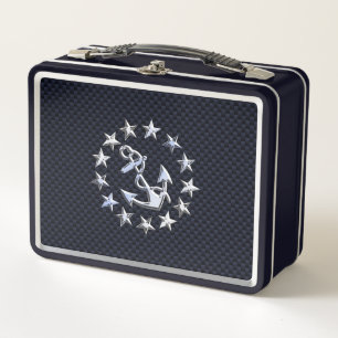 Lunch Box Bleu Carbone Nautique Jacht d'argent Imprimer