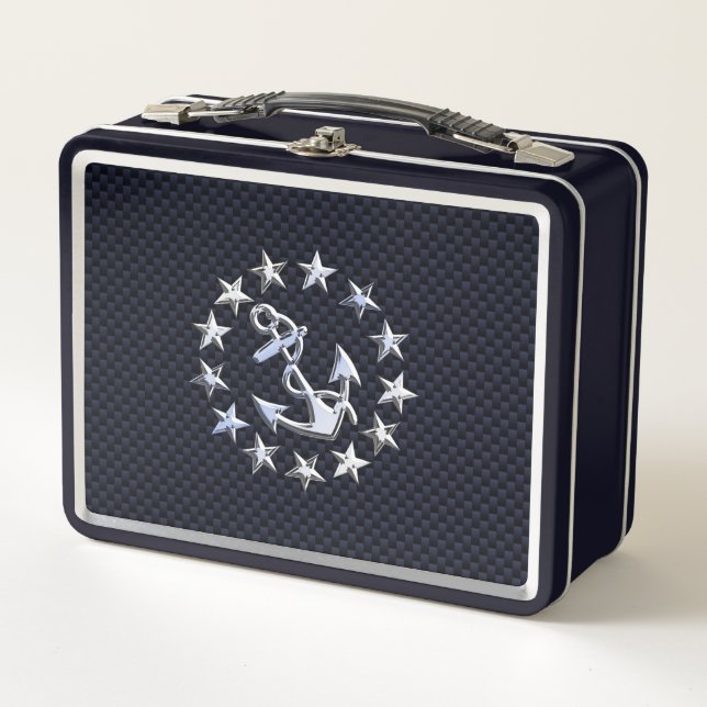 Lunch Box Bleu Carbone Nautique Jacht d'argent Imprimer (Devant)