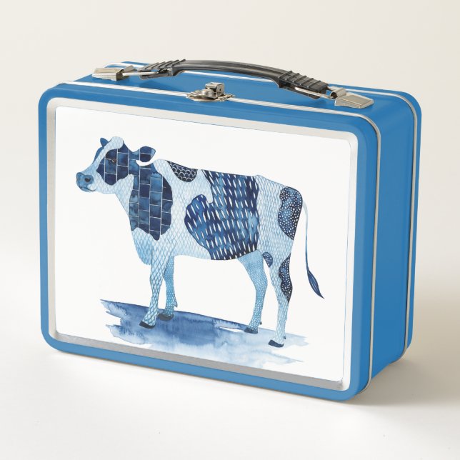 Lunch Box Bleu de cobalt Animaux de ferme - Vache (Devant)