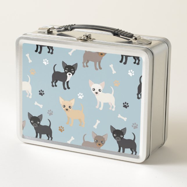 Lunch Box Bleu mignon de motif de chiwawa (Devant)