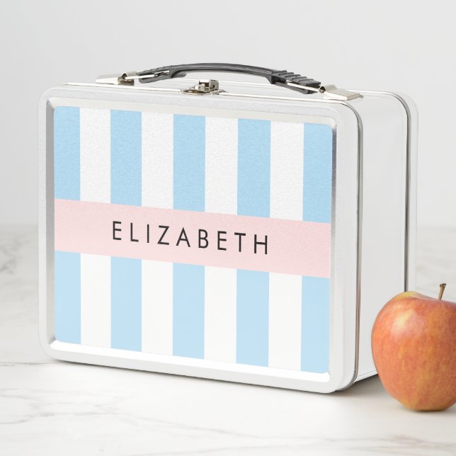 Lunch Box Bleu, Motif rayé, Lignes, Votre Nom (En situation)