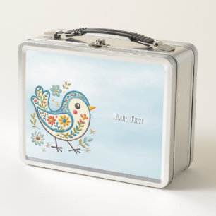 Lunch Box Bleu Oiseau Floral Métal Boîte à lunch