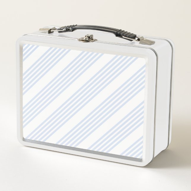 Lunch Box Bleu pâle et blanc cinq bandes motif (Devant)