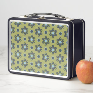Lunch Box Bleu rétro et marguerites noires sur motif floral