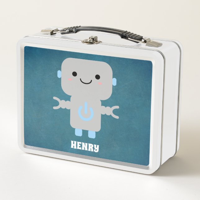 Lunch Box Bleu robot caricature (Devant)