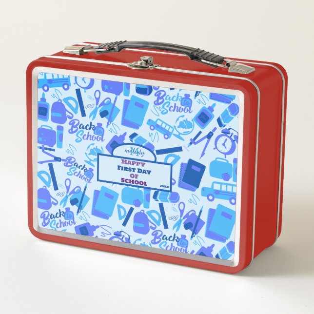 Lunch Box Bleu tendance Retour au Motif scolaire (Devant)
