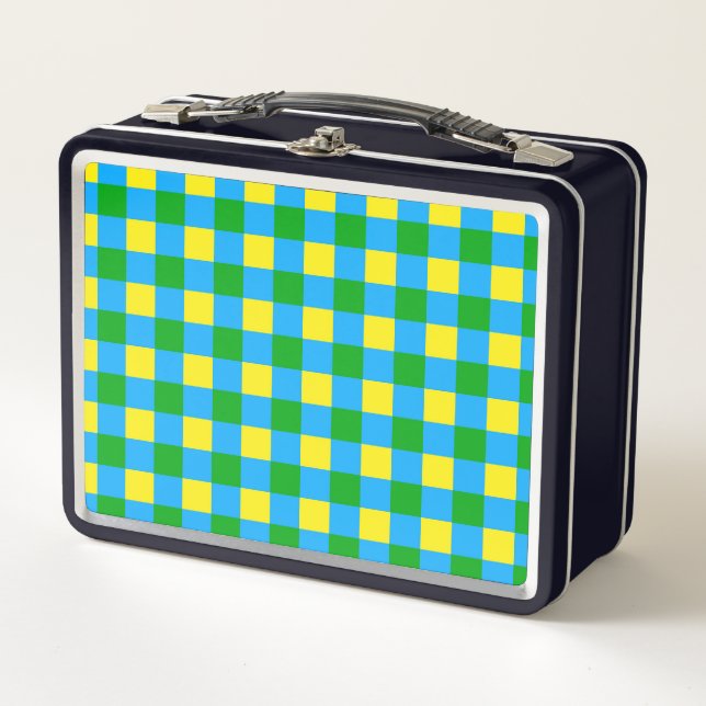 Lunch Box Bleu Vert Jaune Chèque Plaid Design Motif (Devant)