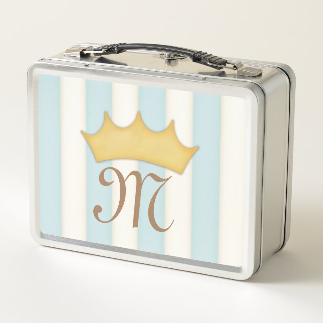 Lunch Box Bleu Victorien Stripes Crowé Monogramme Princesse (Dos)