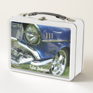 Lunch Box Blue 1957 Chevy Vintage Car, DIY Name