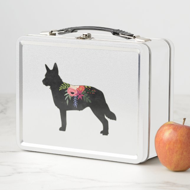 Lunch Box Blue Heeler Chien race Boho Floral Silhouette (En situation)