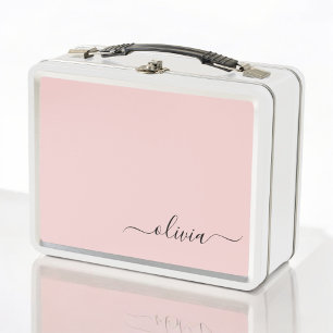 Lunch Box Blush Dusty rose moderne Script Girl Monogramme No