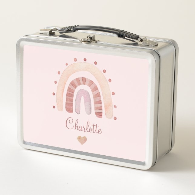 Lunch Box Boho Aquarelle arc-en-ciel Personnalisé Enfant's (Devant)