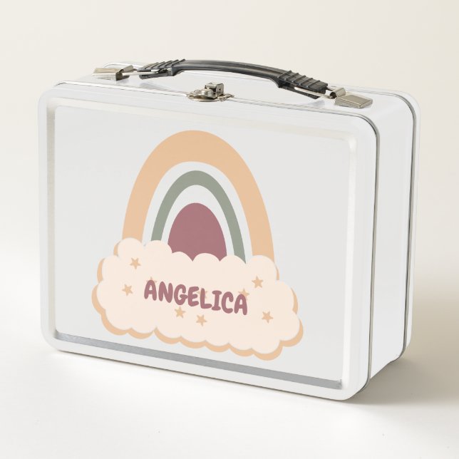 Lunch Box Boho Arc-en-ciel avec Nuage et Étoiles Boîte à Rep (Devant)