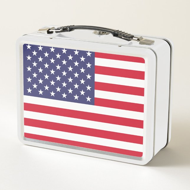 Lunch Box Boîte à lunch en métal du drapeau américain (A vintage lunchbox featuring the America flag design.)