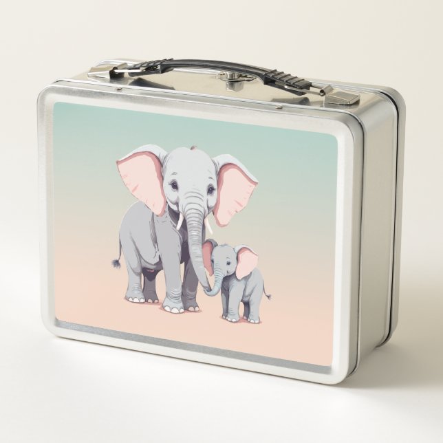 Lunch Box Boîte à lunch pour maman et bébé éléphant (Dos)