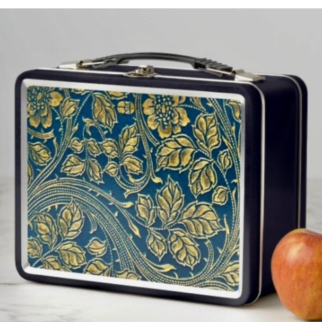 Lunch Box Boîte Métal Élégance Fleur Dorée (Metal lunch box D: 6.75” l x 8.625” w x 3.75” h. 12 oz. Food safe tin plate. Choice of 6 base colors)