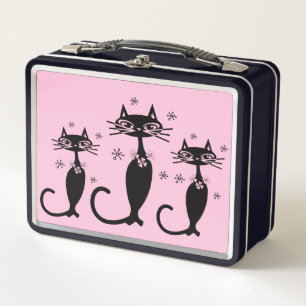LUNCH BOX BOÎTES À SOUCHES EN MÉTAL ROSE RETRO NOIR