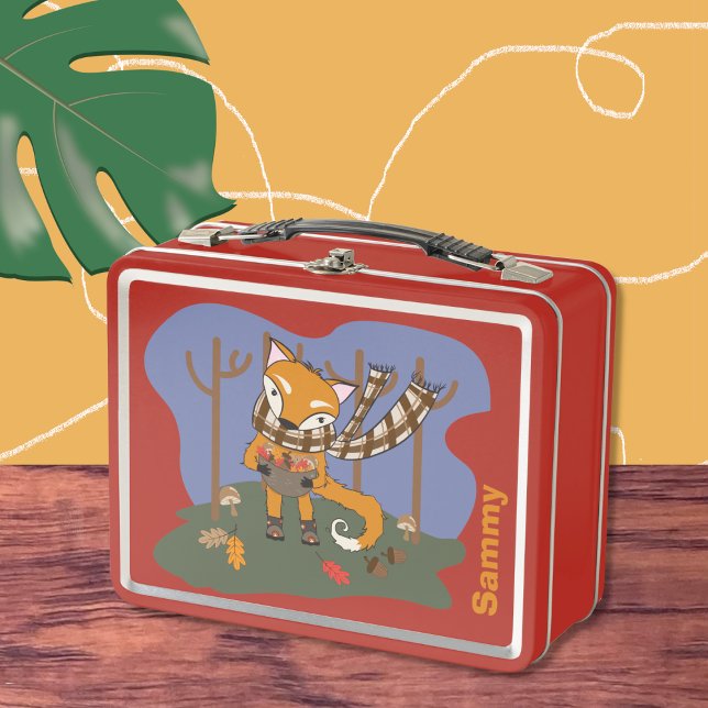 Lunch Box Boîtier de repas en métal de Woodland Fox (Cute woodland fox kid personalized metal lunchbox .)