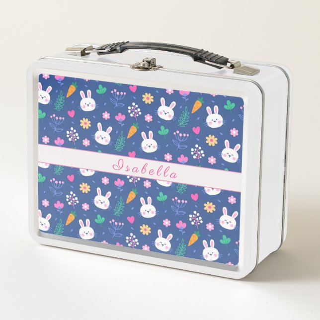 Lunch Box Bonne Personnaliser Pâques blanc amour lapin (Devant)