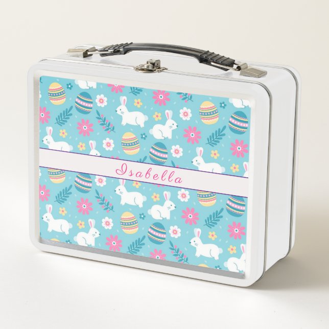 Lunch Box Bonne Personnaliser Rabbit de Pâques Floral (Devant)