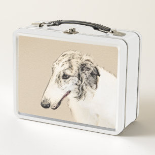 Lunch Box Borzoi (Argent Brindle) Peinture Chien Art origina