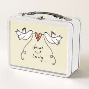 Lunch Box Bouche-repas en métal Mariage Doves blanches perso