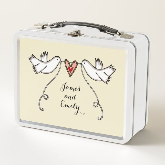 Lunch Box Bouche-repas en métal Mariage Doves blanches perso (Devant)