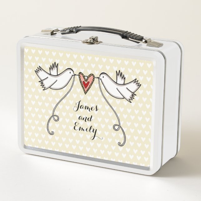 Lunch Box Bouche-repas en métal Mariage Doves blanches perso (Devant)