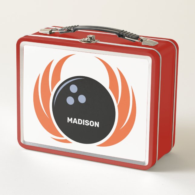 Lunch Box Boule de bowling avec nom personnalisé et flamme (Devant)