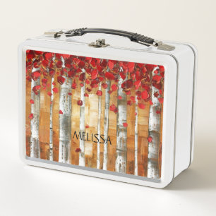 Lunch Box Bouleau romantique à Feuilles rouges personnalisée