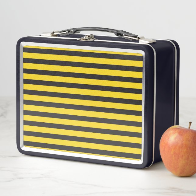 Lunch Box Bourdon Noir Jaune Lignes Horizontales Abeille à B (En situation)