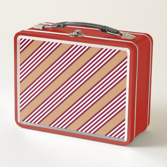 Lunch Box Bourgogne rouge cinq bandes motif (Devant)